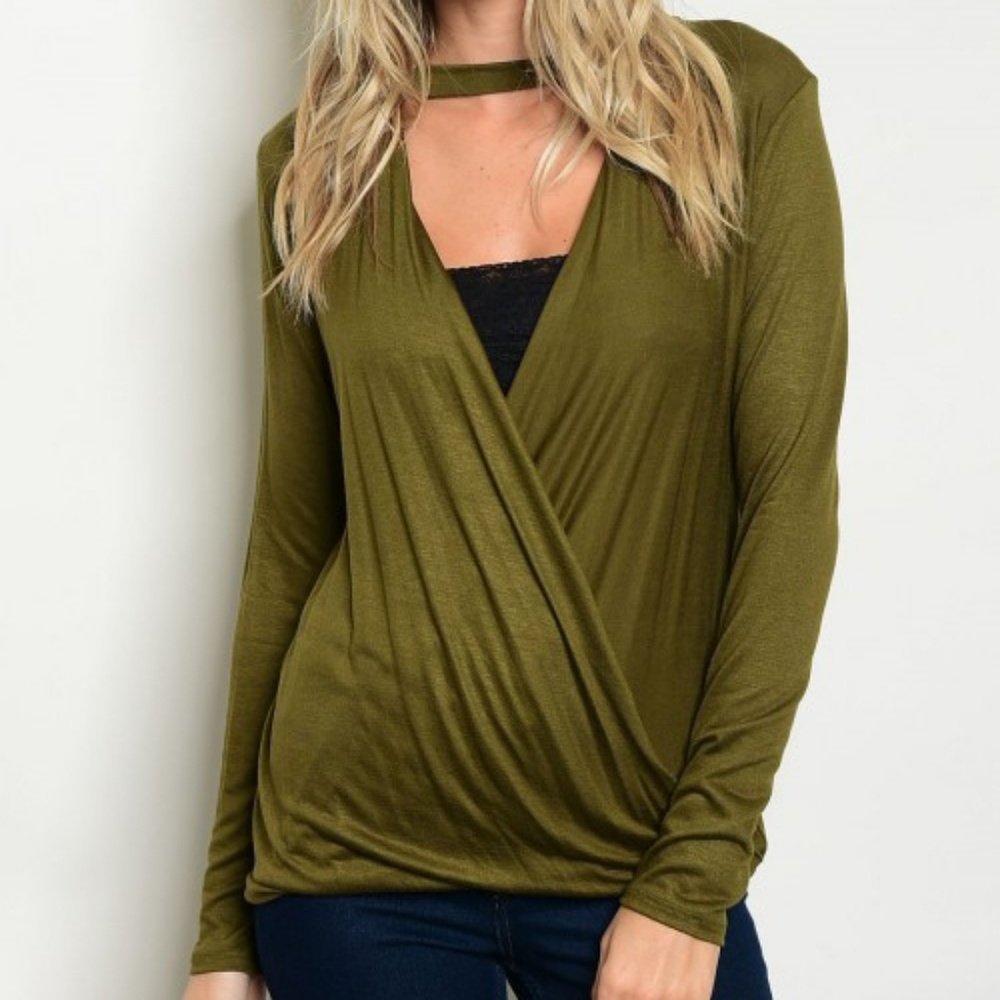 Olive surplice choker top